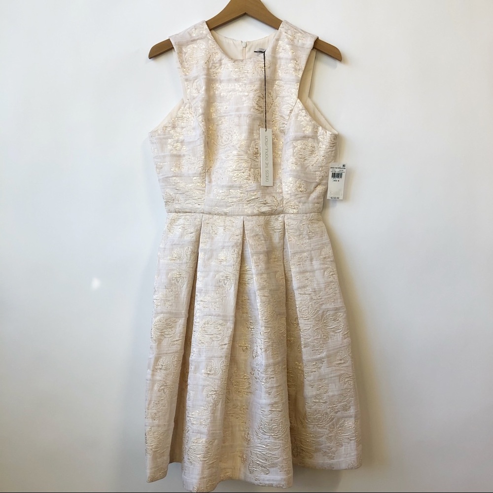 NWT Dress The Population Ivory Gold Metallic Floral Brocade Mini Dress  Medium